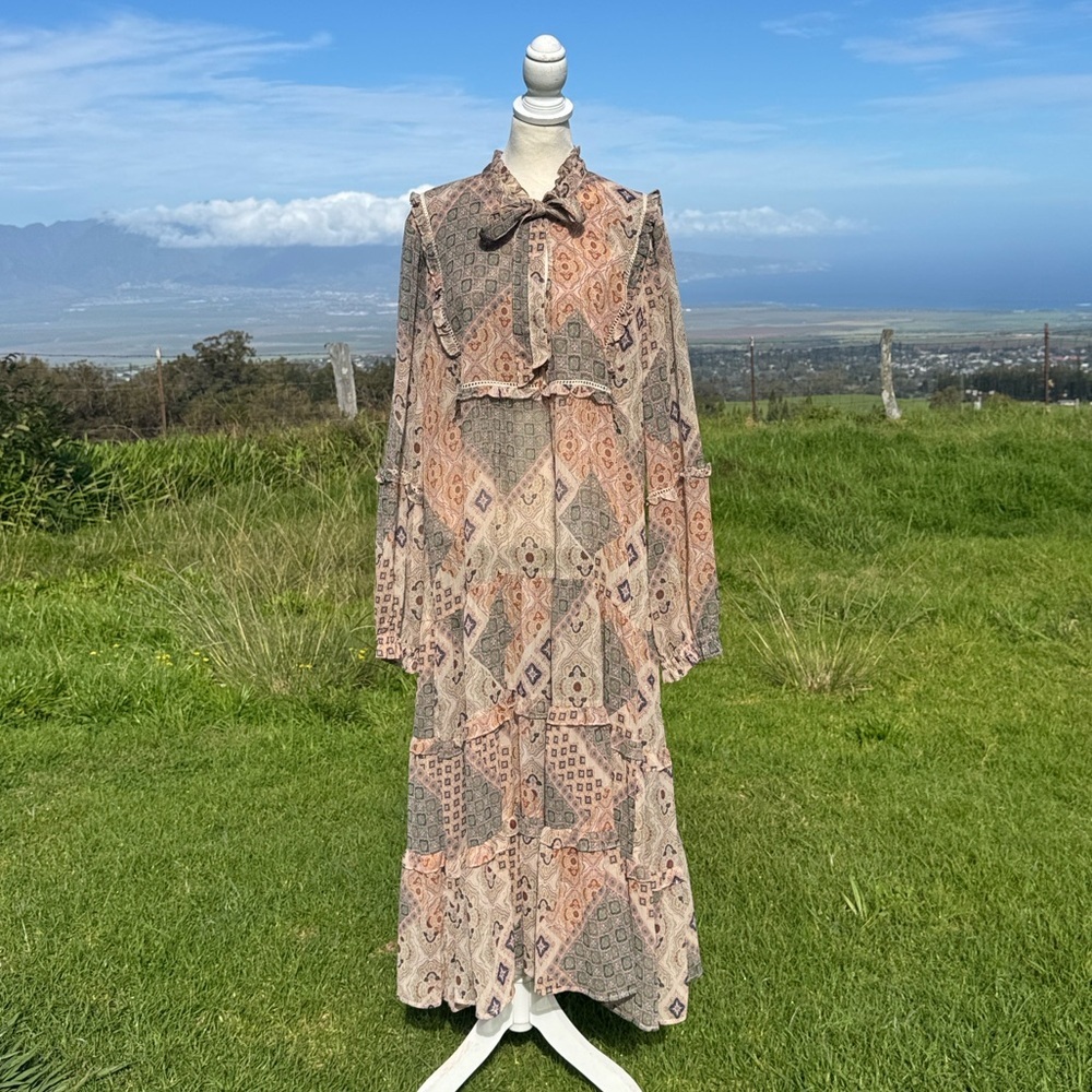 Johnny Was Homum Tiered Maxi Patchwork Prairie Brown large
